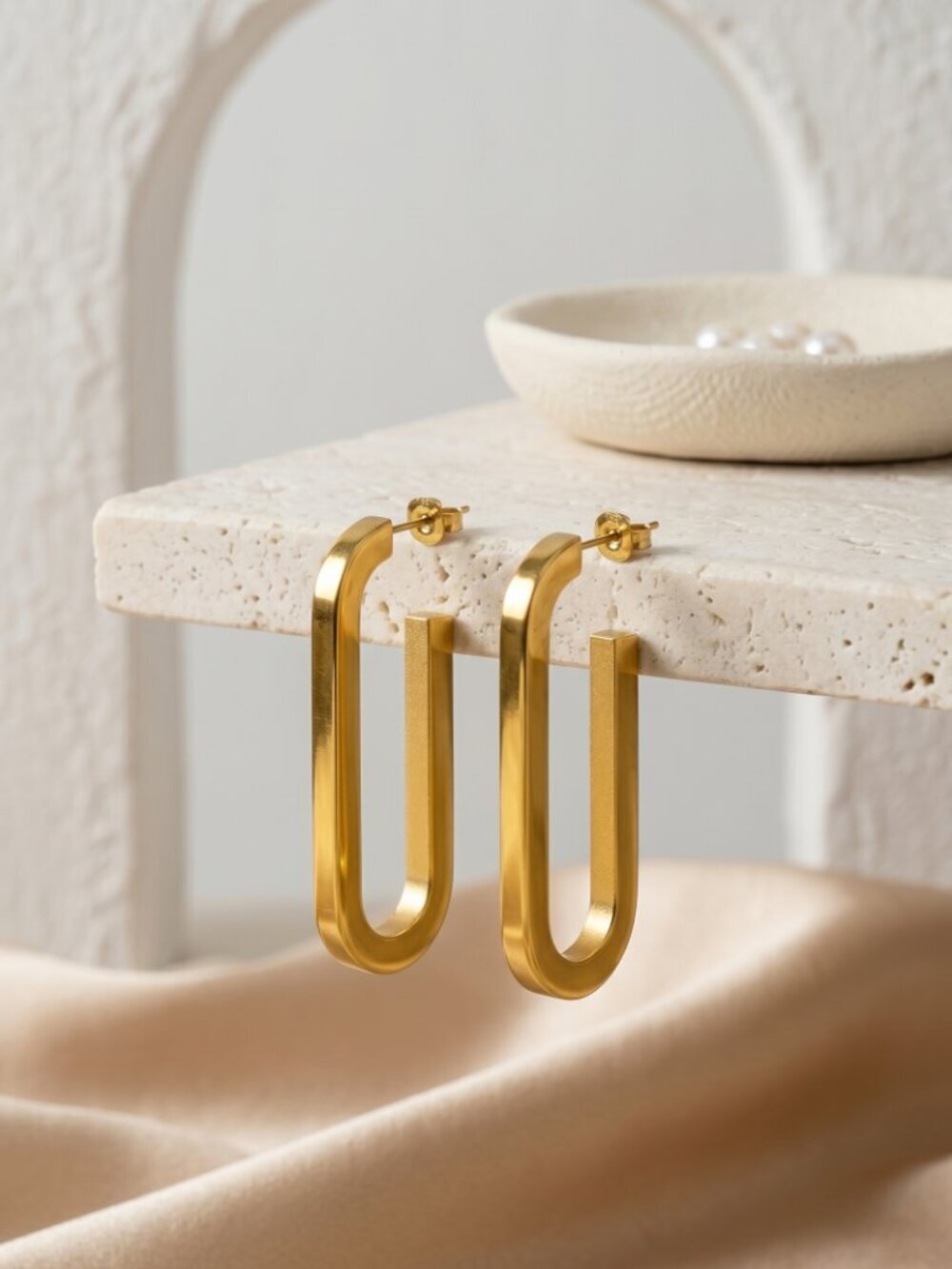 U-Shape Geometric Hoop 18K Gold Plated Stainless Steel Earrings Minimalist